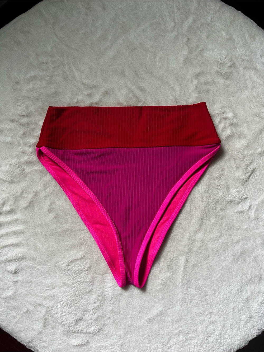 Beach Riot High-Waist Bikini Bottom in Red and Hot Pink